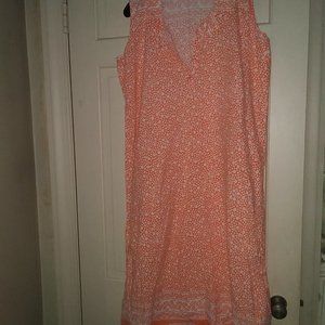 Mindy Orange Sherbet color floral beach dress, sleeveless long Size XL